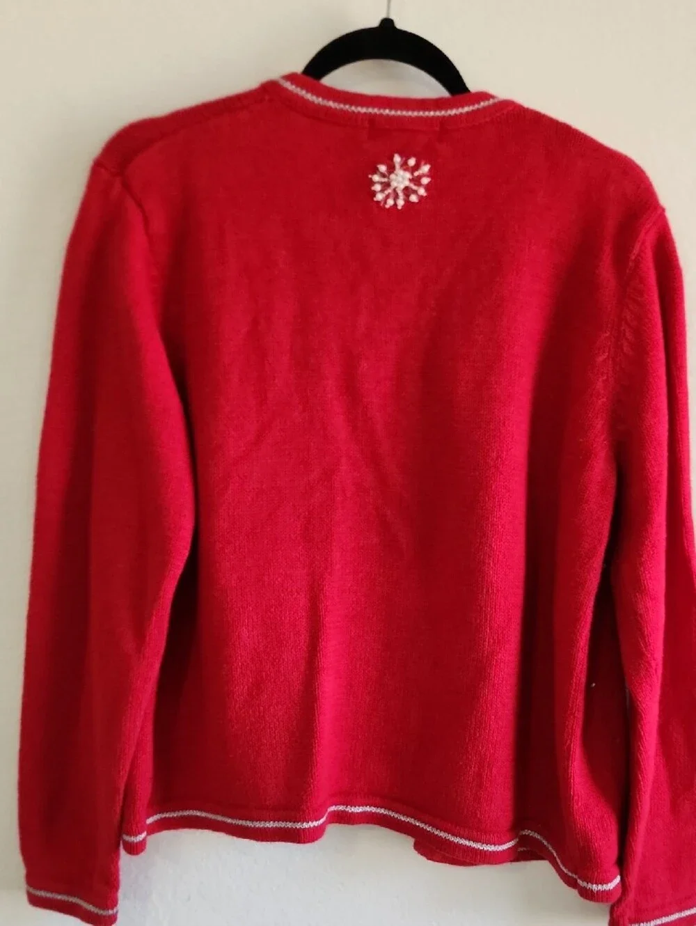 Vintage All Points Ramie Cotton Beaded Snow Globe Christmas Cardigan Medium
